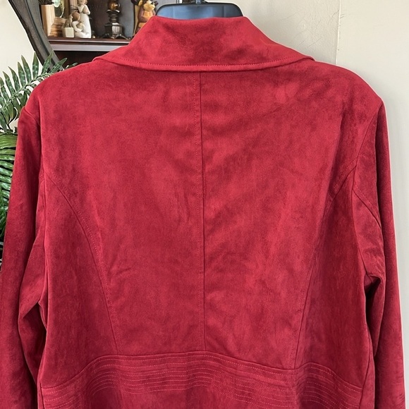 Brand New Bagatelle Cherry Red Draped Zippered Faux Suede Moto Jacket - Picture 6 of 16